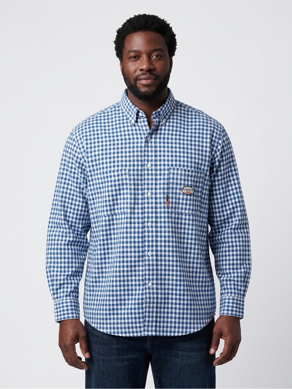 Rasco FR XL Blue Plaid Button Up Long Sleeve Professional Fire Resistant Work